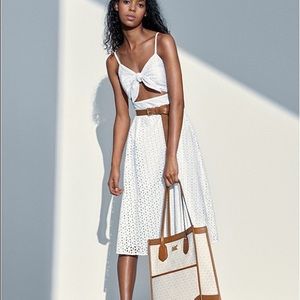 MICHAEL KORS FLORAL EYELET KNOTTED CUTOUT DRESS